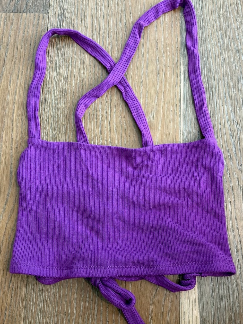 Garage Purple Ribbed Crop Tank with Crisscross Straps